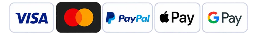 Visa, Mastercard, PayPal, Apple Pay, Google Pay