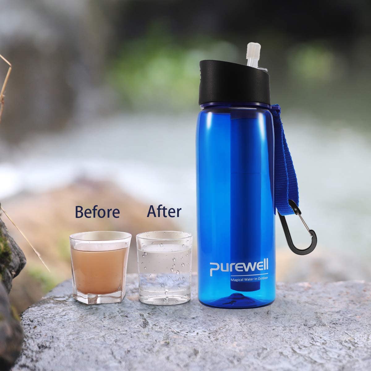 Water Filter Bottle 650 ml – 4-Stage Survival Purifier
